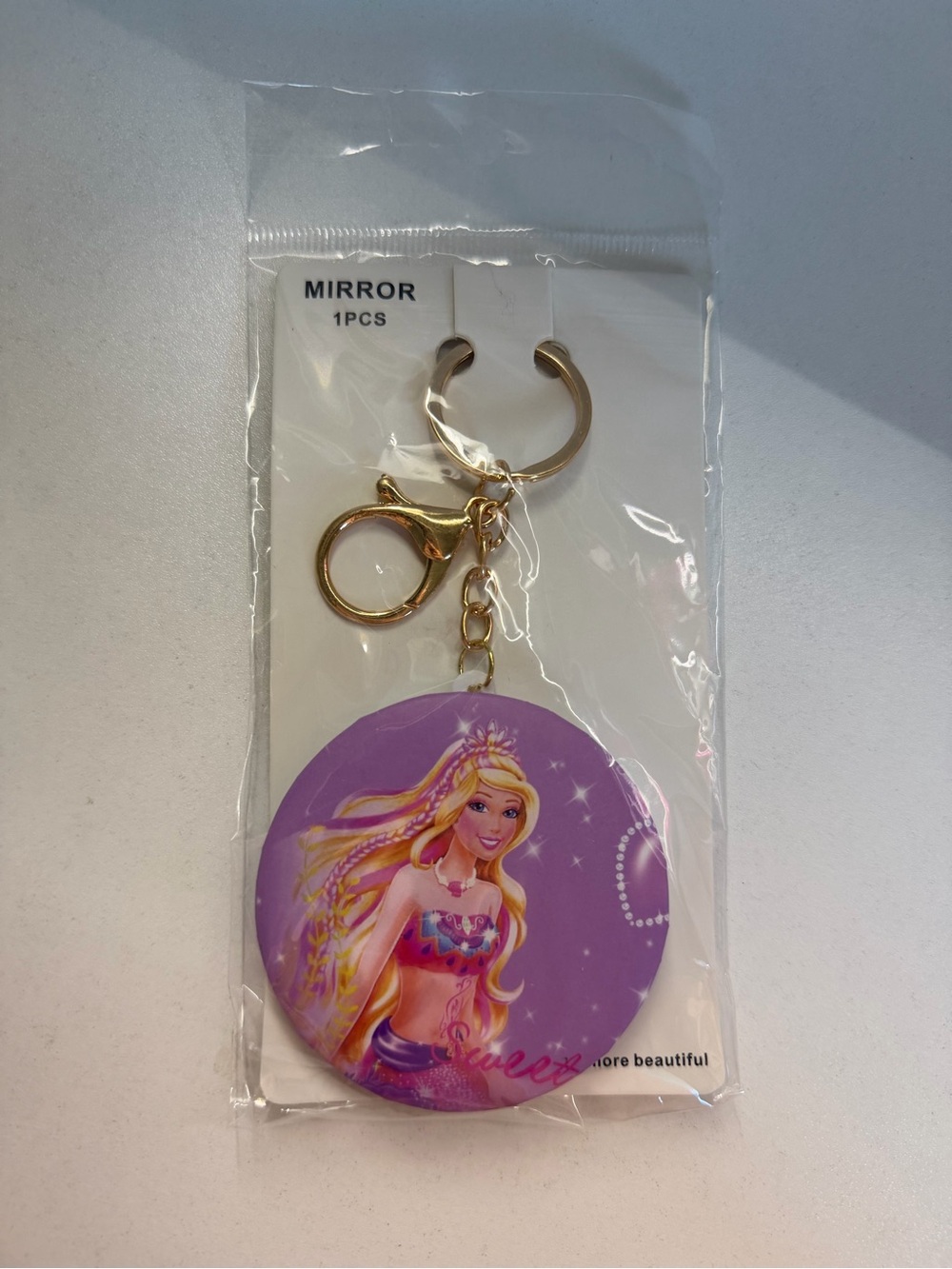 Purple Barbie Mermaid Princess Compact Mirror Keychain